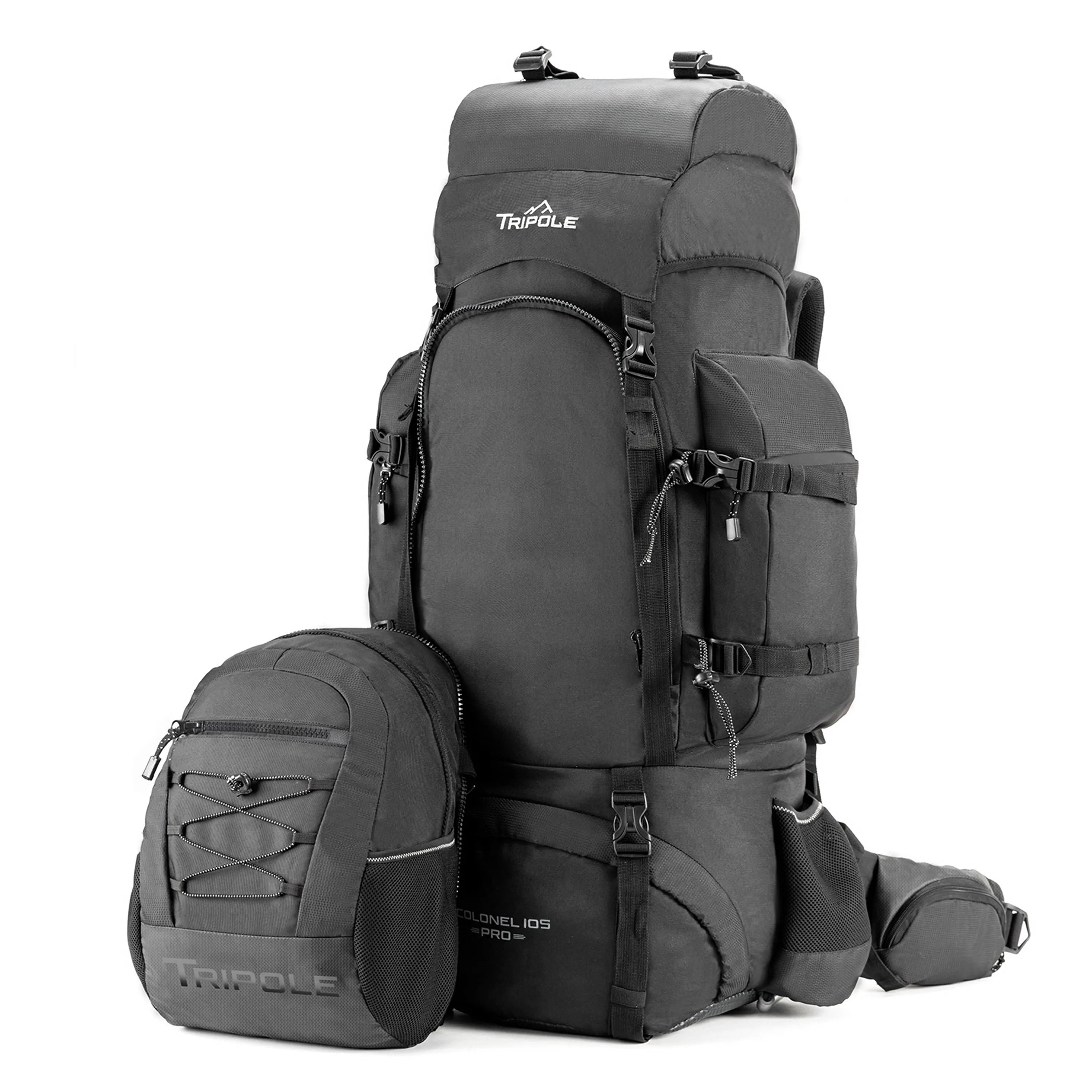 Tripole Colonel Pro Metal Frame Rucksack with Detachable Day Pack and Rain Cover for Trekking and Travelling | 5 Year Warranty (105 Ltr, Black)